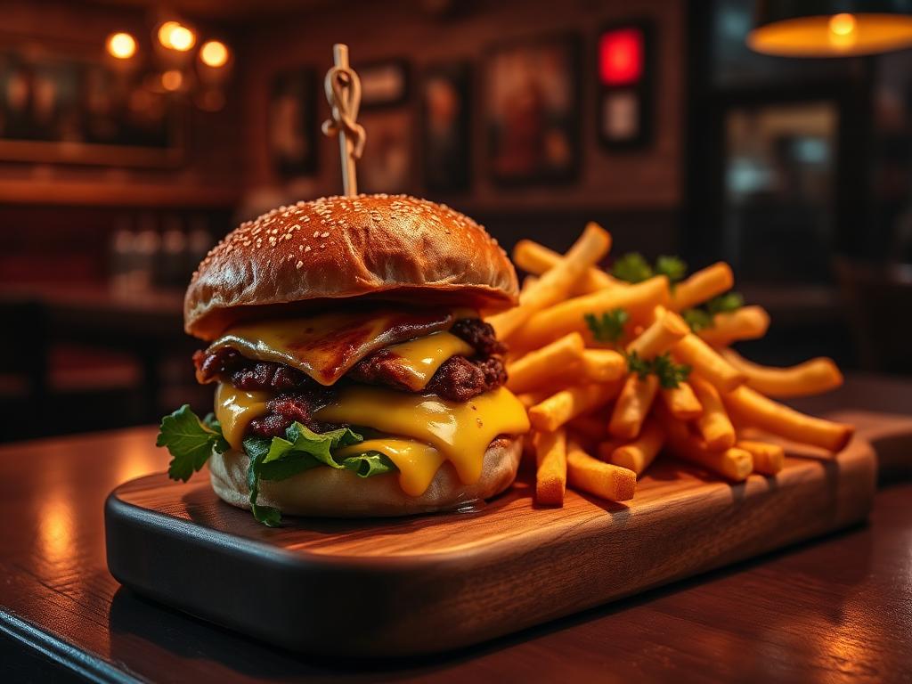 Burger gourmet avec frites